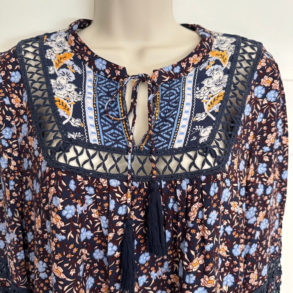 Sundance Floral Simona Dress Tunic Crochet Blue S Boho Prairie Cottage Core - Picture 3 of 14